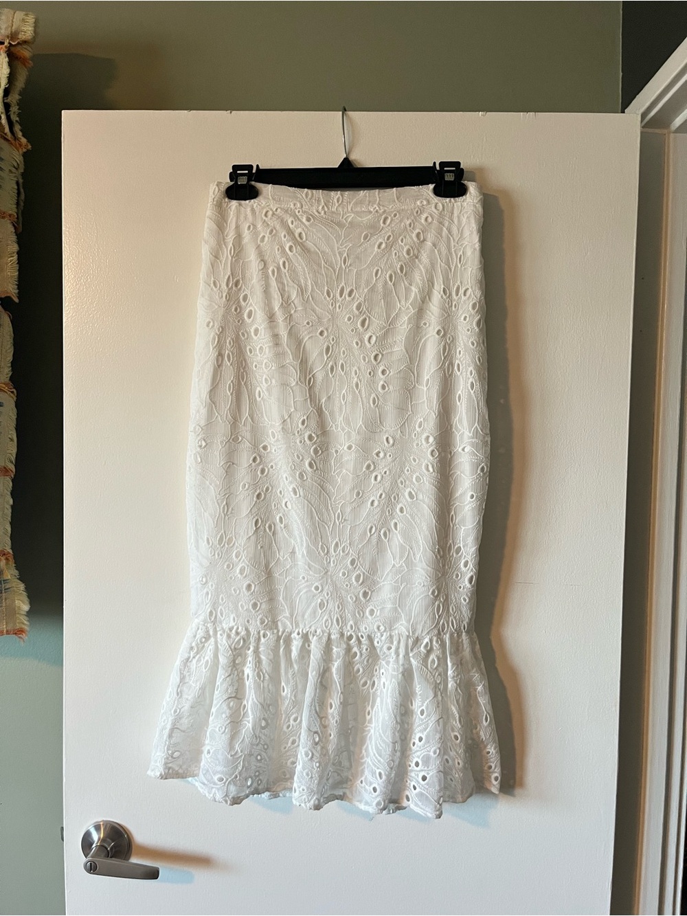 Song of Style White Eyelet Ruffle Hem Midi Skirt